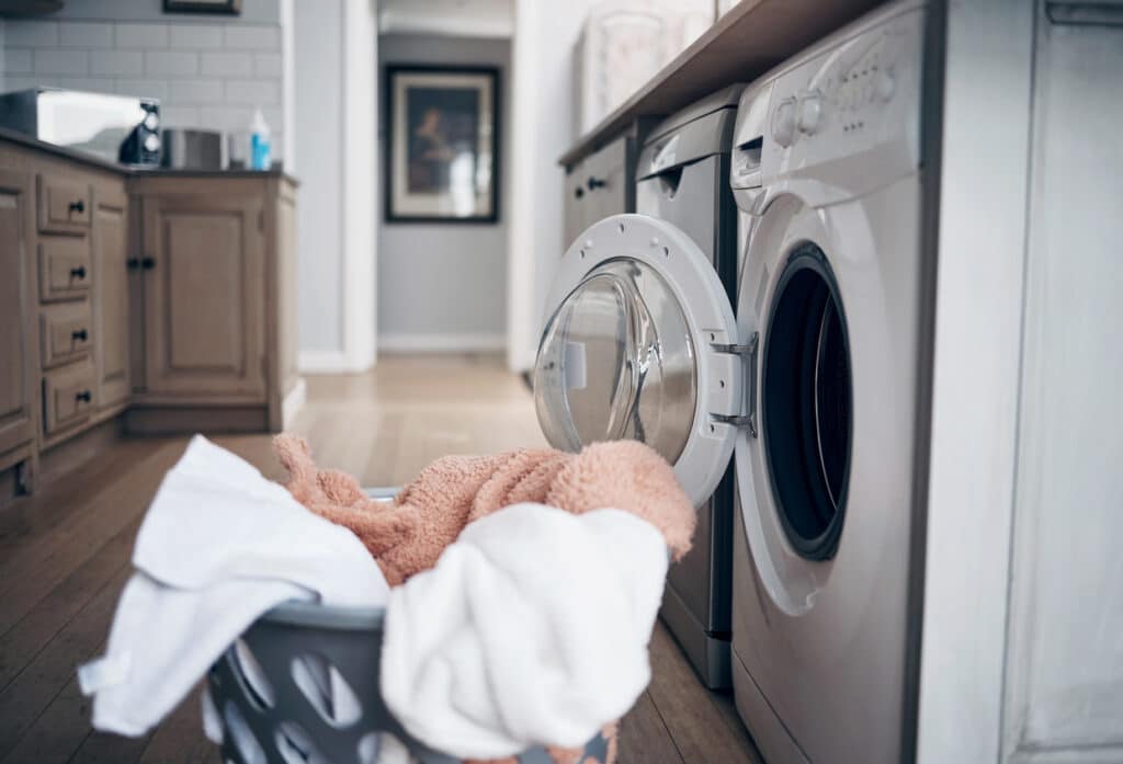 clothes in front of dryer